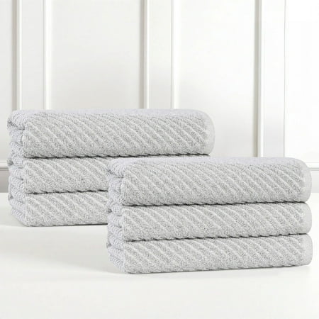 Superior Amelia Viscose Cotton Blend Medium Weight Hand Towels, Set of 6, Platinum