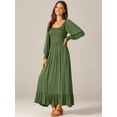 thumbnail image 3 of DARING DIVA Scoop Neck Smocked Tiered Maxi Dress S Army Green, 3 of 6