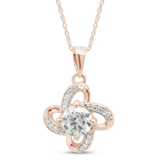 1 Carat 6.5MM Round Cut Lab Created Moissanite Diamond Flower Knot Pendant Necklace In 10K Solid Rose Gold Jewelry For Women With 18" Chain (G-H Color, VVS1 Clarity, 1 Cttw)