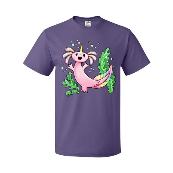 Inktastic Axolotl Unicorn with Rainbow Tail, Bubbles and Seaweed. T-Shirt