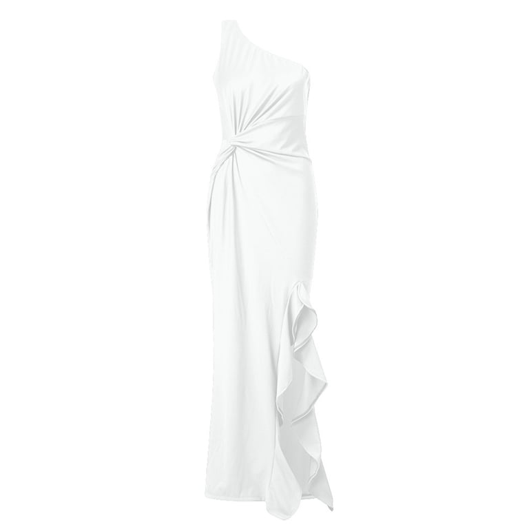 chinese dress ladies Pleated One Shoulder Asymmetrical Ruffle Hem Gown main image 0