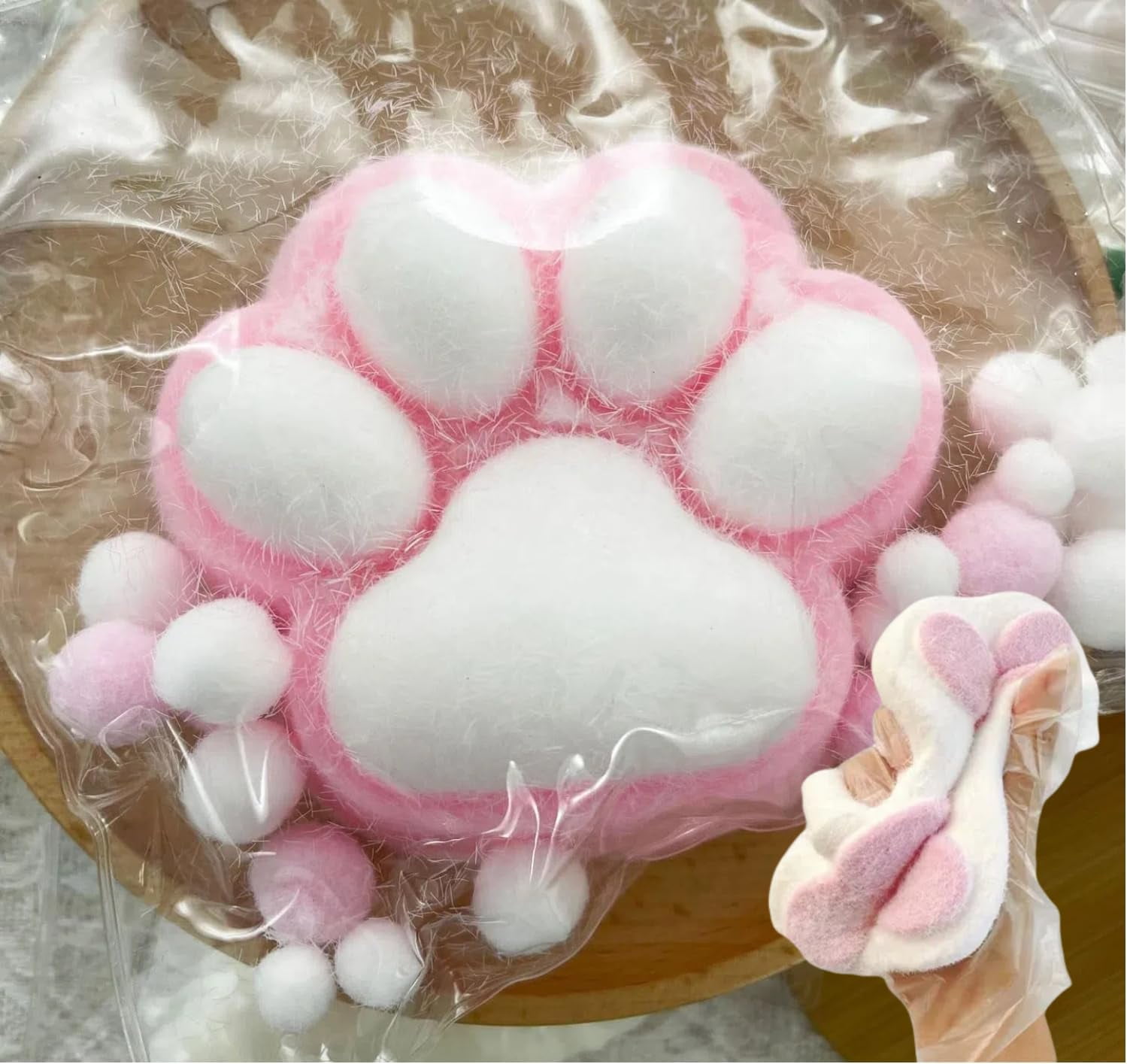 Taba Squeeze Toys Handmade Cat Paw Squeeze, 4 Inches Big FuFu Squeeze Paw, Cute Soft Squeeze Fidget Toys Squeeze Toys for Stress Relief (Pink)