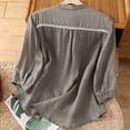 thumbnail image 4 of SMihono Women's 3/4 Sleeve Mandarin Collar Button Down Linen Tunic Tops Loose Fit Blouse Shirts with Pocket Gray 12, 4 of 9
