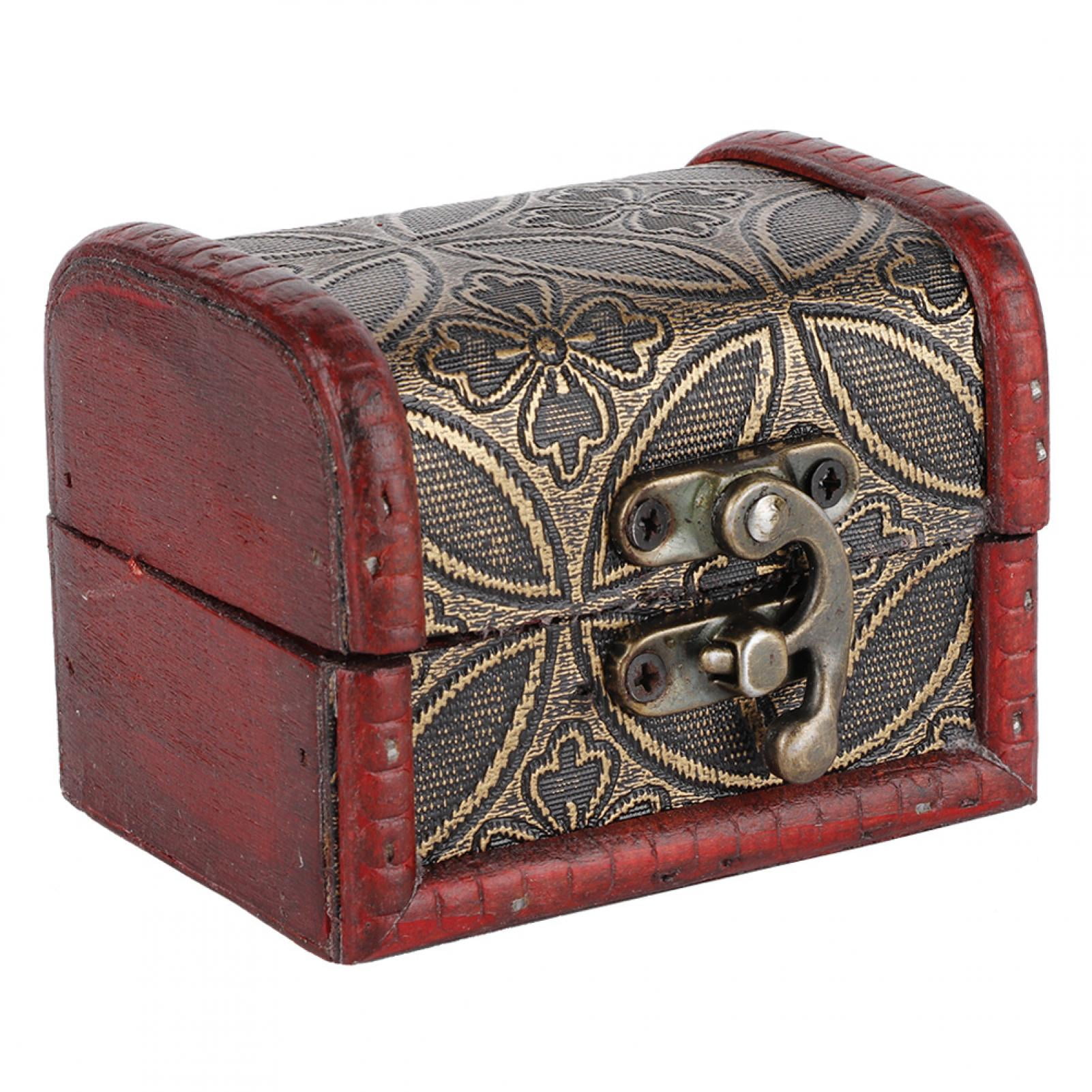 Tebru Vintage Small Treasure Chest Decorative Wooden Jewelry Lock Box ...