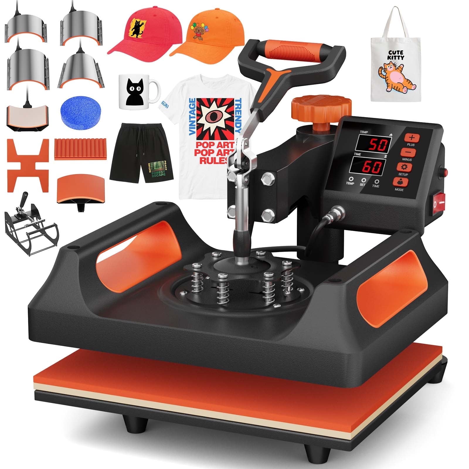 Ecojoy 11-in-1 Combo Heat Press Machine with Digital LCD Display & Double-Tube Heating Technology - 15"x12" Large Platen for T-Shirts, Mugs, Hats & More