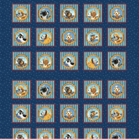 Studio E Salty Dogs 4710P-77 Dog Blocks Blue Cotton Fabric By Yard