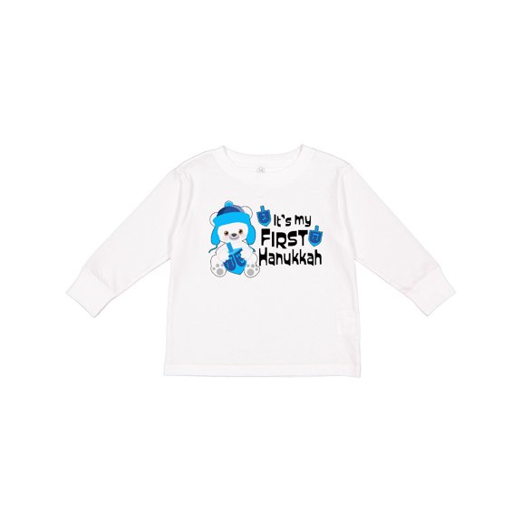 Inktastic It's My 1st Hanukkah Cute Bear with Dreidel Boys or Girls Long Sleeve Toddler T-Shirt