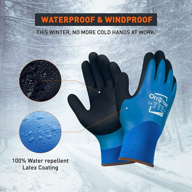 HTAIGUO Winter Work Gloves Waterproof for Men and Women, Freezer Gloves for Work  Below Zero, Thermal Insulated, Super Grip, Orange, Large 