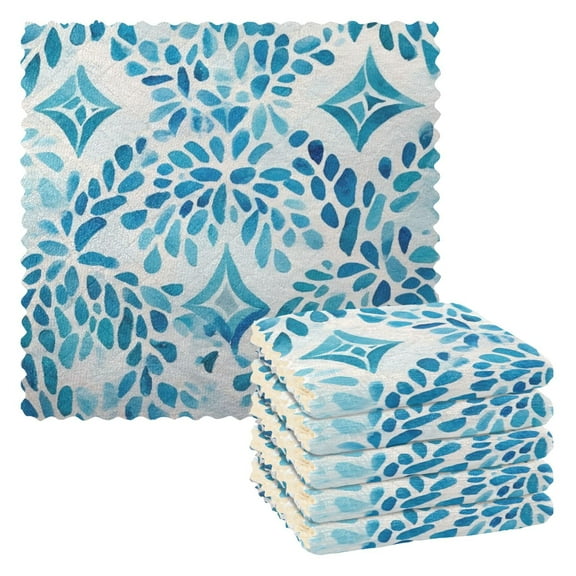 6 Pieces of Kitchen Towels 11x11Inch Kitchen Dish Cloths Kitchen Dish Towels Reuseable Cleaning Cloths Watercolor Blue Pattern