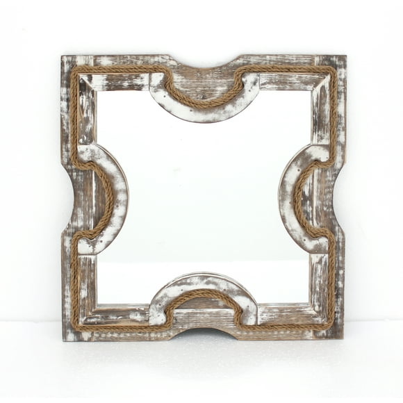 Rustic White-washed Wooden Mirror Wall Decor