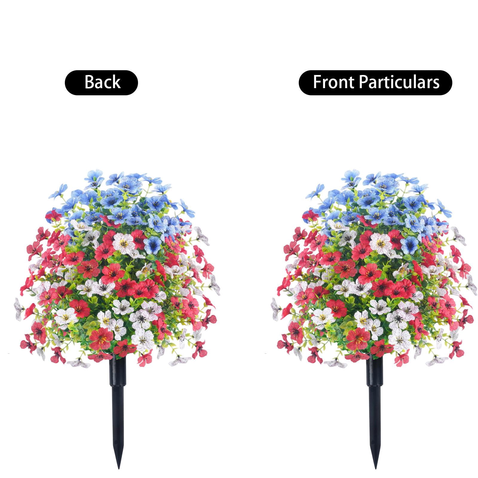 Outdoor Decorations for Yard, Garden Decorations Outdoor, Fake Outdoor Flowers Uv Resistant, 4Th of July Lawn Decorations, Red White and Blue Decor, 2 Pc Garden Stakes