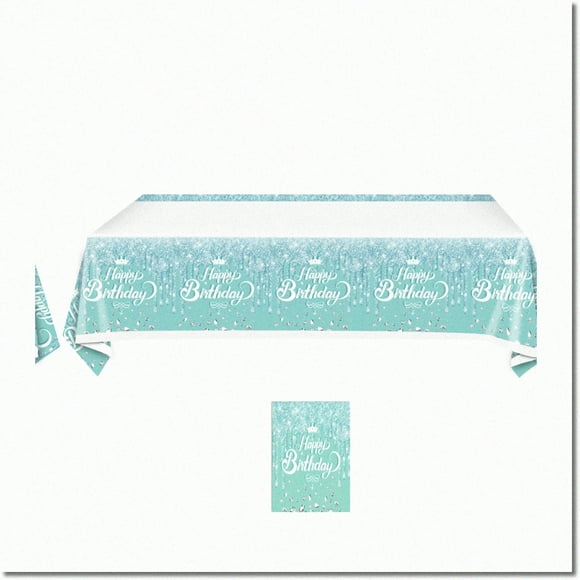 SparkleFest Teal Glitter Diamond Tablecloth - Happy Birthday Party Decor for Girls & Women - 54 x 71 Inches