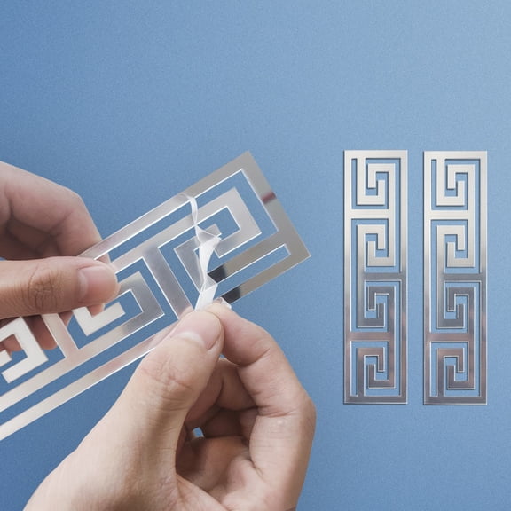 10Pcs DIY Mirror Stickers Removable Adhesive Wall Stickers, Geometric Greek Key Pattern for Home Decor Art Room Bedroom Decoration Silver