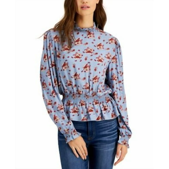 MSRP $34 Self Esteem Juniors' Printed Smocked Peplum Top Size Small (HOLE)