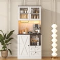 thumbnail image 4 of Timagebreze 71 Inch Farmhouse Pantry with LED Lighting & Electrical Outlet,Tall Kitchen Cabinet with Microwave Stand,White, 4 of 8