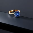 thumbnail image 4 of Gem Stone King 5.44 Ct Cushion Blue Created Sapphire 18K Yellow Gold Plated Silver Ring, 4 of 5