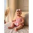 thumbnail image 6 of BemeyourBBs Newborn Baby Girl Summer Clothes Infant Baby Girl Goose Outfit Plaid Gingham Smocked Bubble Romper Embroidered Strap Sleeveless Bodysuit and Headband 2 Piece Set, 6 of 9