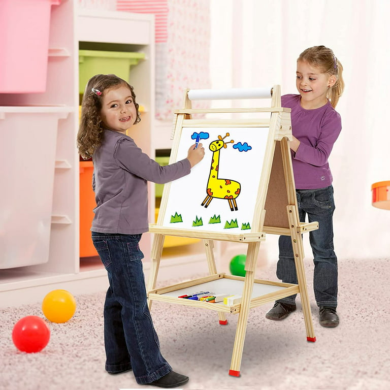 Kids Easel Wooden Art Easel Adjustable Standing Easel Double-Sided Drawing  Easel with Paper Roll Magnetic Chalkboard & Whiteboard for Kids Toddlers  Birthday Holiday Gifts. : : Toys