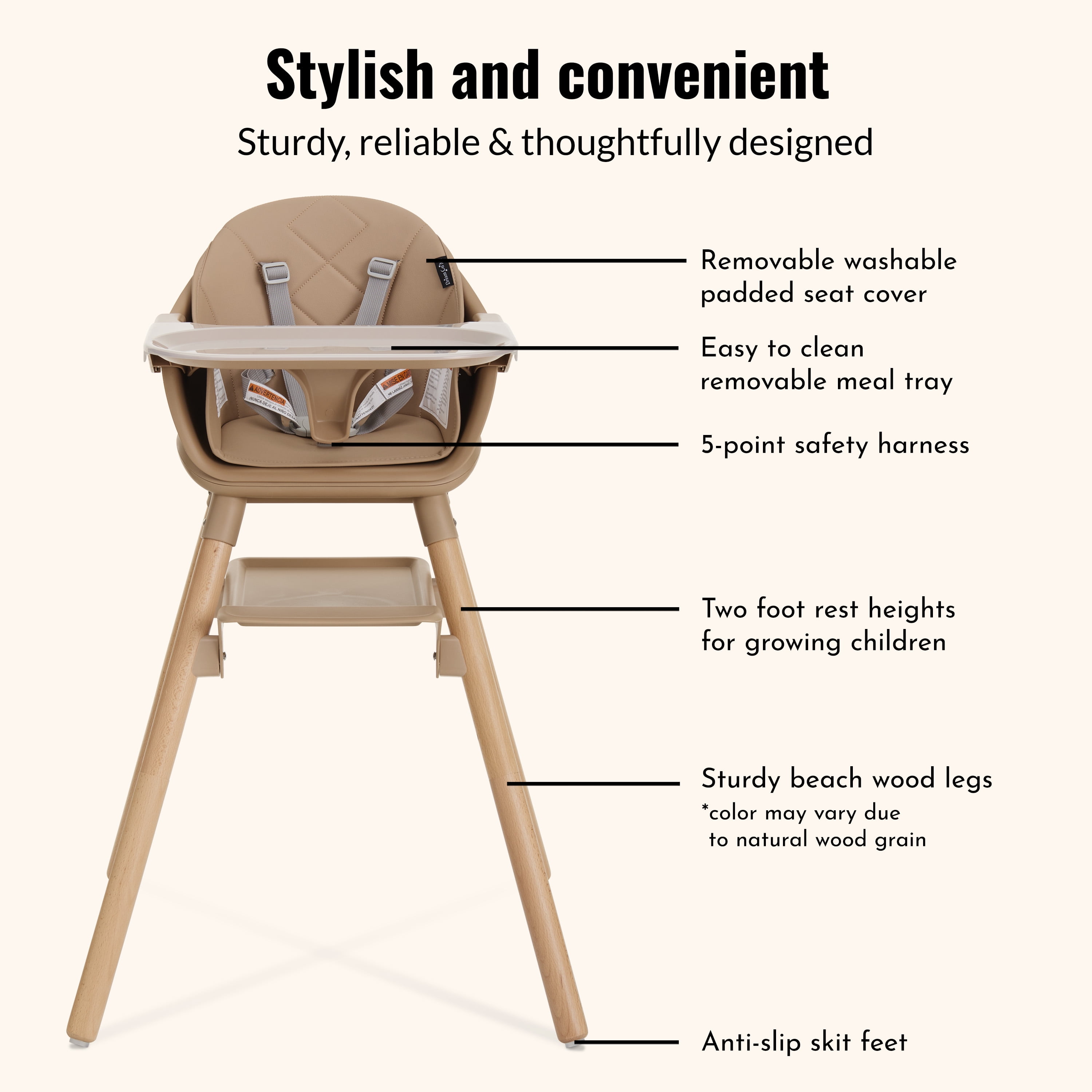 Dream On Me Nibble Nest 3-in-1 Highchair, Beige