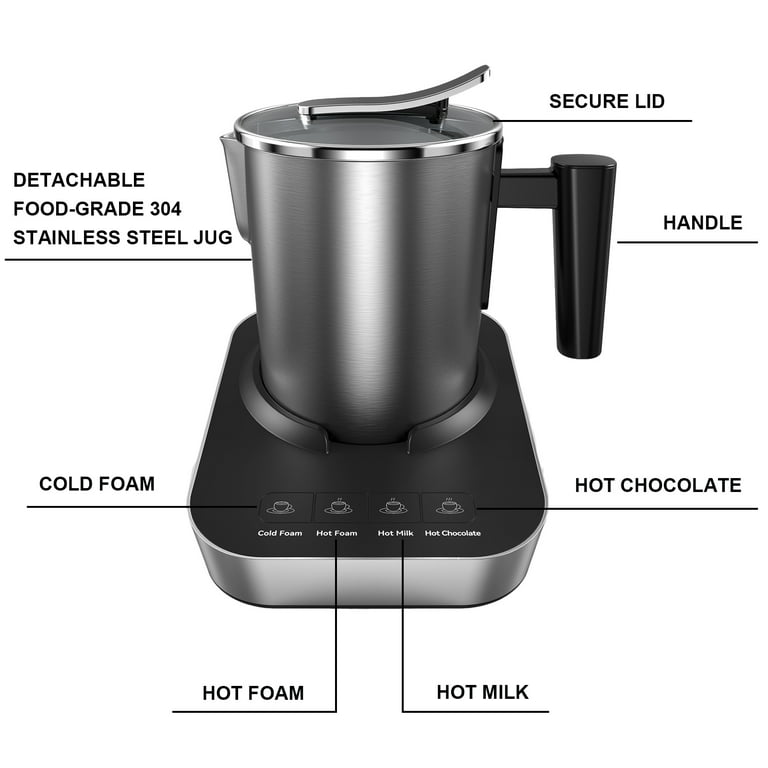 4 in 1 Electric Milk Frother Steamer for Coffee, 23.7oz Detachable