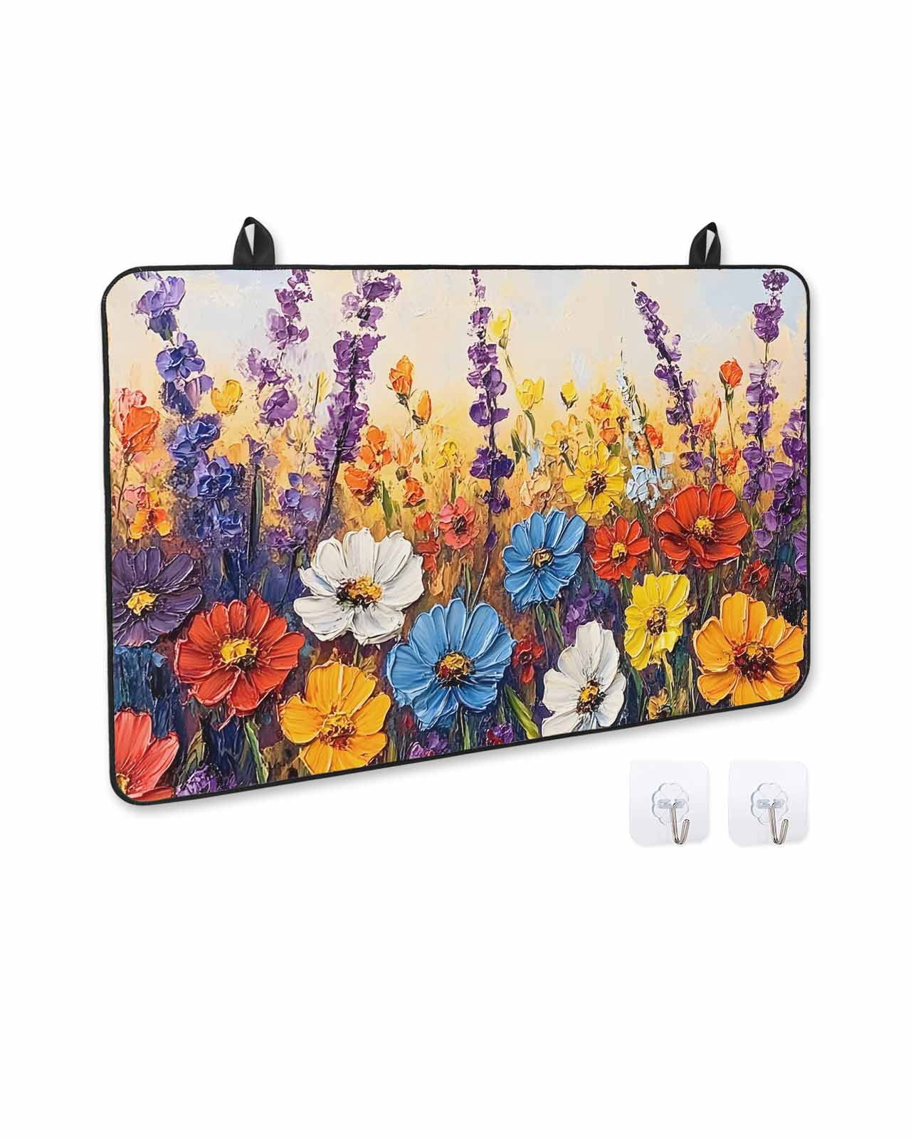 nqOlkjepod Large Induction Cooktop Protector Mat 24"x21", Vintage Flowers Stove Top Covers for Electric Stove, Abstract Oil Painted Farmhouse Botanical Stove Burner Cover Mats, Glass Top Stove Cover