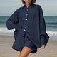 thumbnail image 4 of MKLEKYY conjunto de Camisa y Pantalones Cortos de Popelina de Mezcla de Lino Casual de Color Sólido para Mujer, 4 of 4