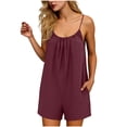 thumbnail image 1 of Lovzfmll Combinaison pour Femmes, Col Rond Sans Manches avec Bretelles Spaghetti et Dos Bas, Barboteuse Courte Décontractée à Jambe Grand Bordeaux, S, 1 of 6