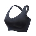 thumbnail image 2 of PiGOGI Women V Neck Wireless Racerback Sports Bra Wide Comfort Straps Sweat Wicking Stretch Matte Fabric Gentle Support Plus Size Yoga Sleep Bralette Black L, 2 of 5