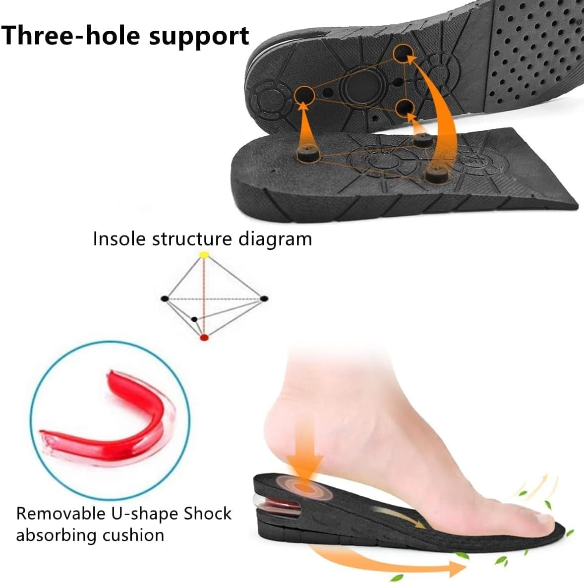 Height Increase Insoles for Men, 4 Layers Shoe Height Inserts to Make You Taller, Multi-Layer Invisible Boosting Lifts Soles for Women Kit with Air Cushion Heel Height 3.54 Inch