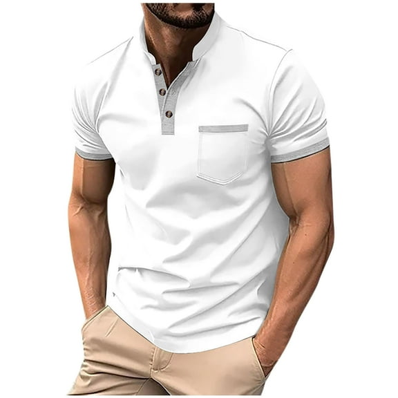 fatyb Men's Short Sleeve Casual Shirts Pullover Button T Shirts for Men Casual Comfy Summer Tops