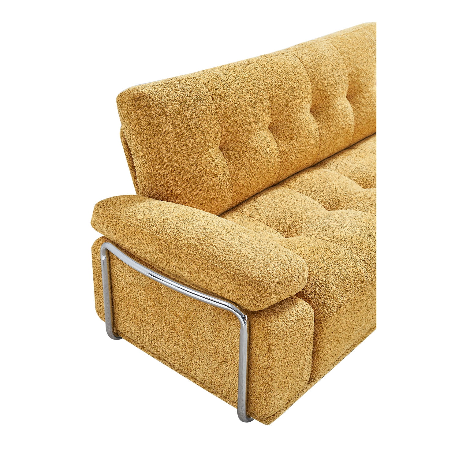 89"W Chenille 3-Seater Sofa with Pillow Top Arms and Chrome Accent Frame,Living Room Sofa Couch,Yellow