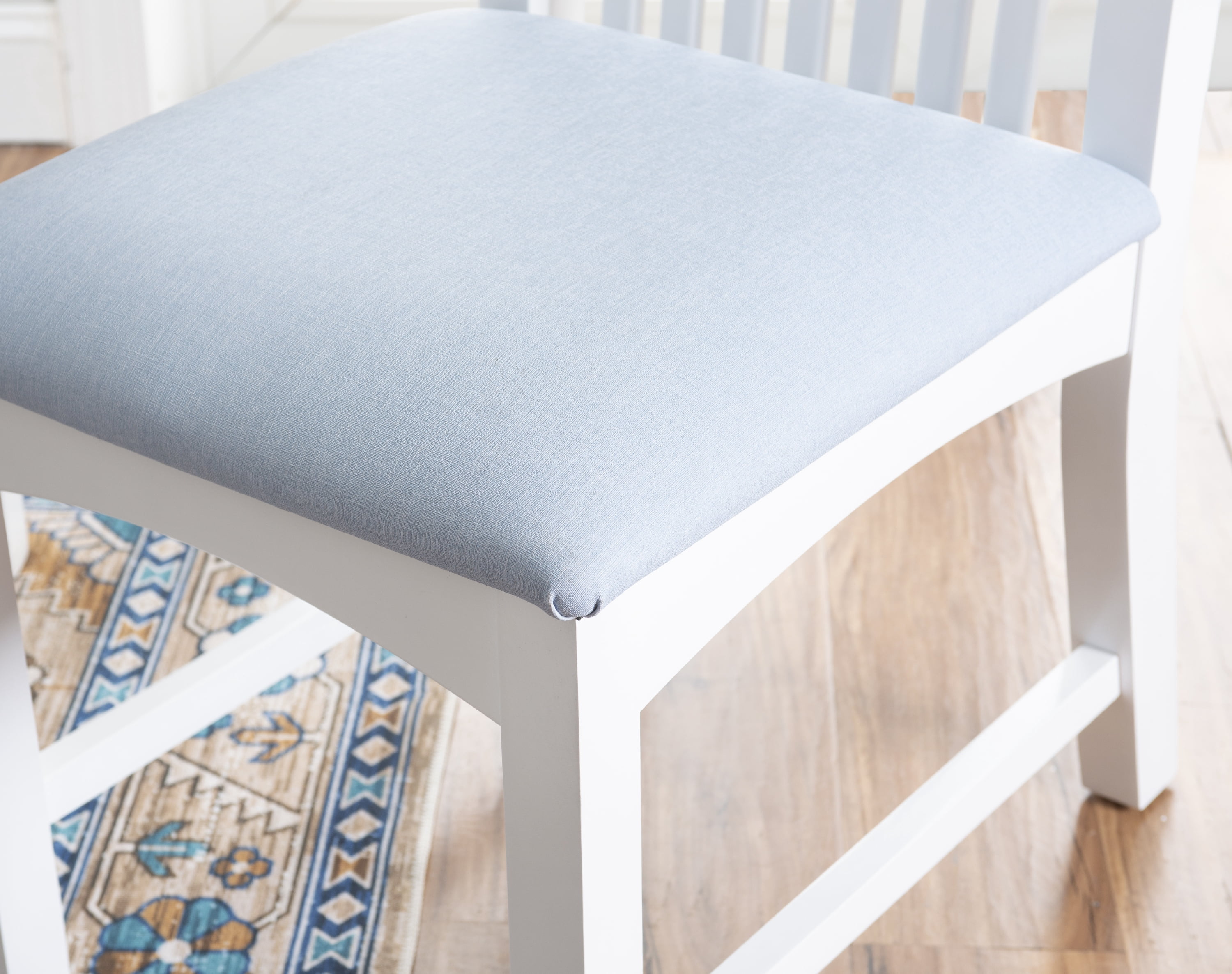 Linon Stanton Dining Chairs, Set of 2, White Finish with Light Blue Fabric