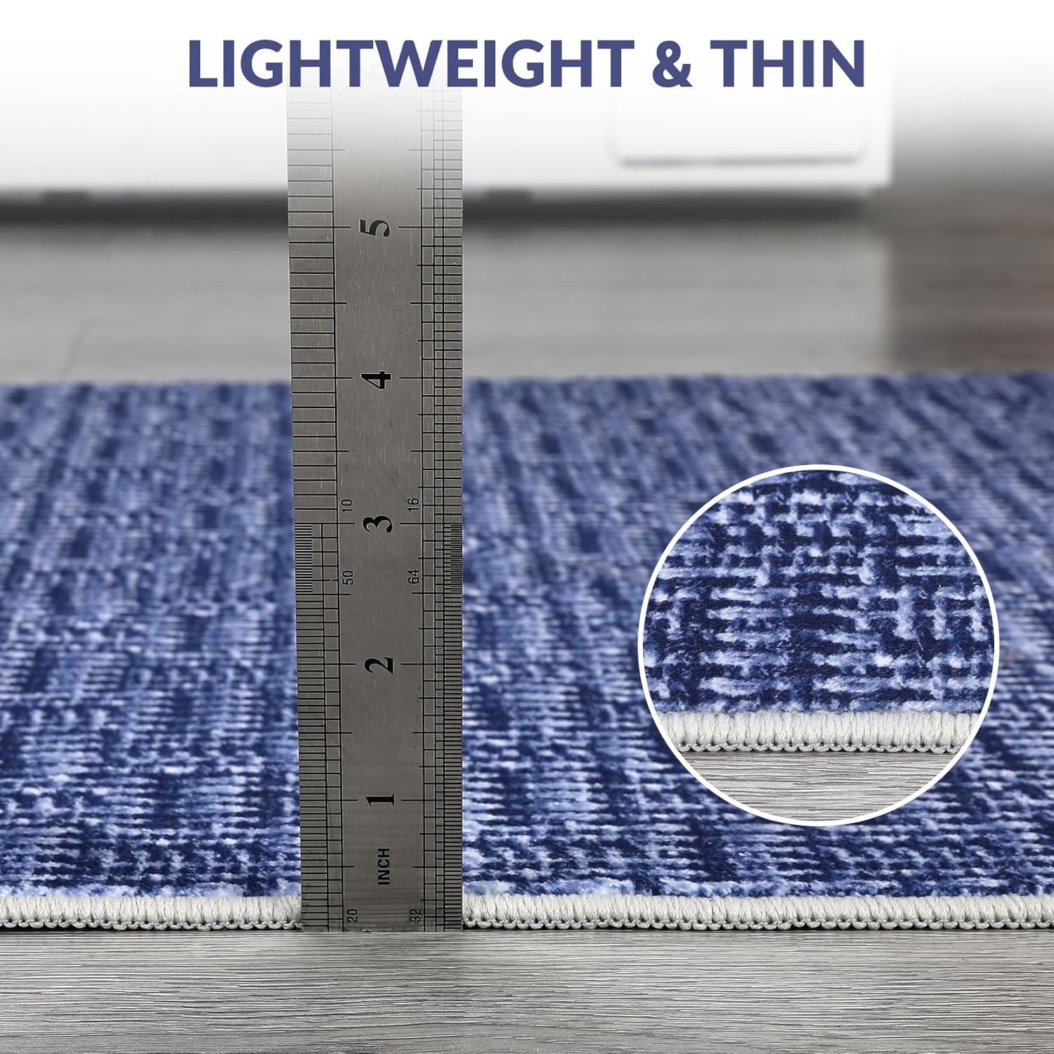 Tzou Washable Area Rugs 9x12 for Living Room, Low Pile Braid Print Indoor Carpet with Non-Slip Backing for Home Office(Blue)
