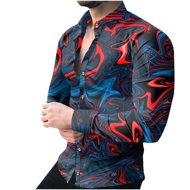 Camisa de blusa de manga larga con estampado de moda de primavera y otoño para hombre Pompotops oipoqjl28454