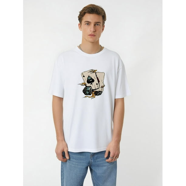 Camiseta con estampado "Spades A" para hombre, cuello redondo informal, ligeramente elástica, manga corta de moda de verano, corte regular, camisetas informales.
