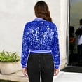 thumbnail image 3 of Women's Sequin Bomber Jacket with Striped Ribbed Trim and Zip Front- Medium, Royal Blue, 3 of 6