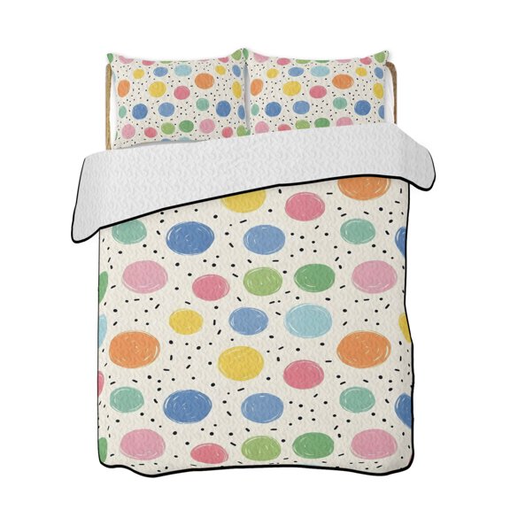 Quilt King Size Bedding Set, Watercolor Dots Reversible Summer Quilt 3 Pieces, Colorful Polka Dot Abstract Sprinkles Lightweight Bedspreads Coverlets with 2 Pillow Shams for All Seasons