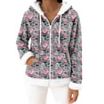 thumbnail image 2 of Women's Casual Fashion Long-Sleeve Zip-Up Fleece Hooded Cardigan with Christmas Print, Cozy and Warm for Winter Season,Light Blue,L, 2 of 5