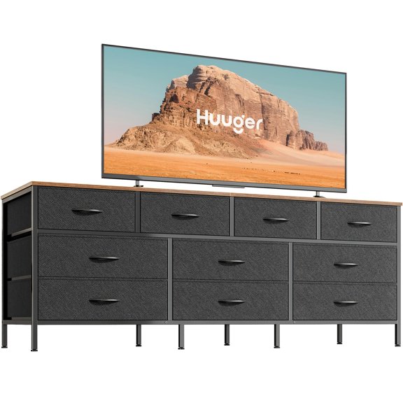 Mueble para TV, tocador Huuger, 160 cm, con 10 cajones de tela, estilo rústico