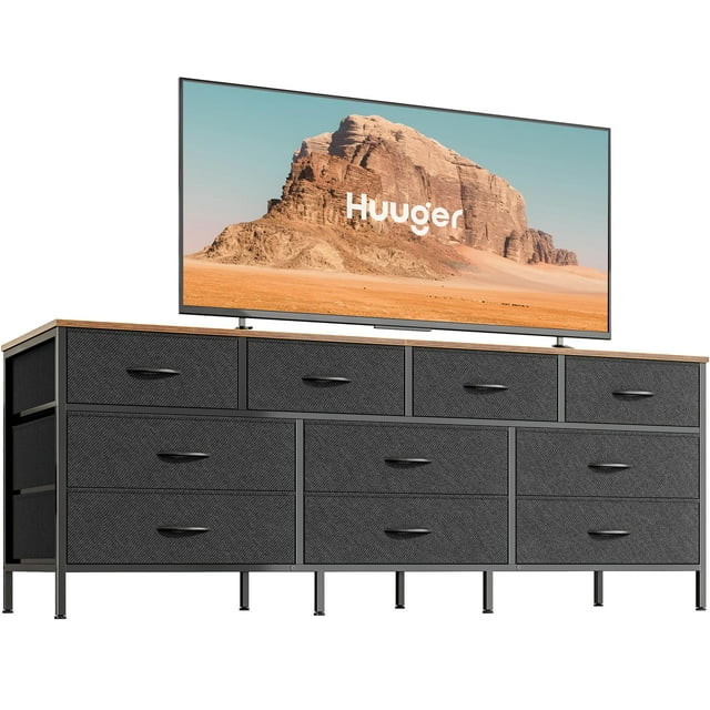 Mueble para TV, tocador Huuger, 160 cm, con 10 cajones de tela, estilo rústico