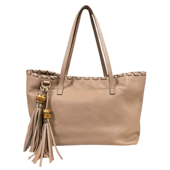 Pre-Owned Gucci Outlet Bamboo Tote Bag, Leather 354665, Beige, Women's, with Tassel