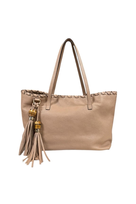 Pre-Owned Gucci Outlet Bamboo Tote Bag, Leather 354665, Beige, Women's, with Tassel