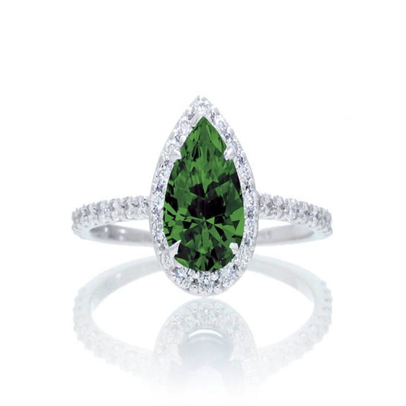 1.5 Carat Classic Pear Cut Emerald With Diamond Celebrity Engagement Ring on 10k White Gold
