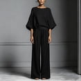 thumbnail image 4 of Workout Sets for Women Short Sleeve Flowy 2 Piece Sets for Women 3/4 Sleeve Loose Tops Wide Leg Pants Matching Suit for Office Vacation Wear Black L, 4 of 6