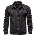thumbnail image 1 of REDHOTYPE Men's Denim Jacket Veste en Jean Décontractée à Col Rabattu Uni à Simple Boutonnage Automne Coupe Slim, 1 of 3