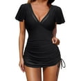 thumbnail image 1 of Cinvoph One Piece Swimsuit for Women Short Sleeve Drawstring Mesh Swimsuits Summer Pleated Beach Bathing Suit, 1 of 7