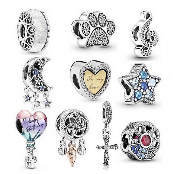 ROSIANNA 10 Pack Silver Charms for Bracelets and Necklaces Charms for Women Pendant Beads Set