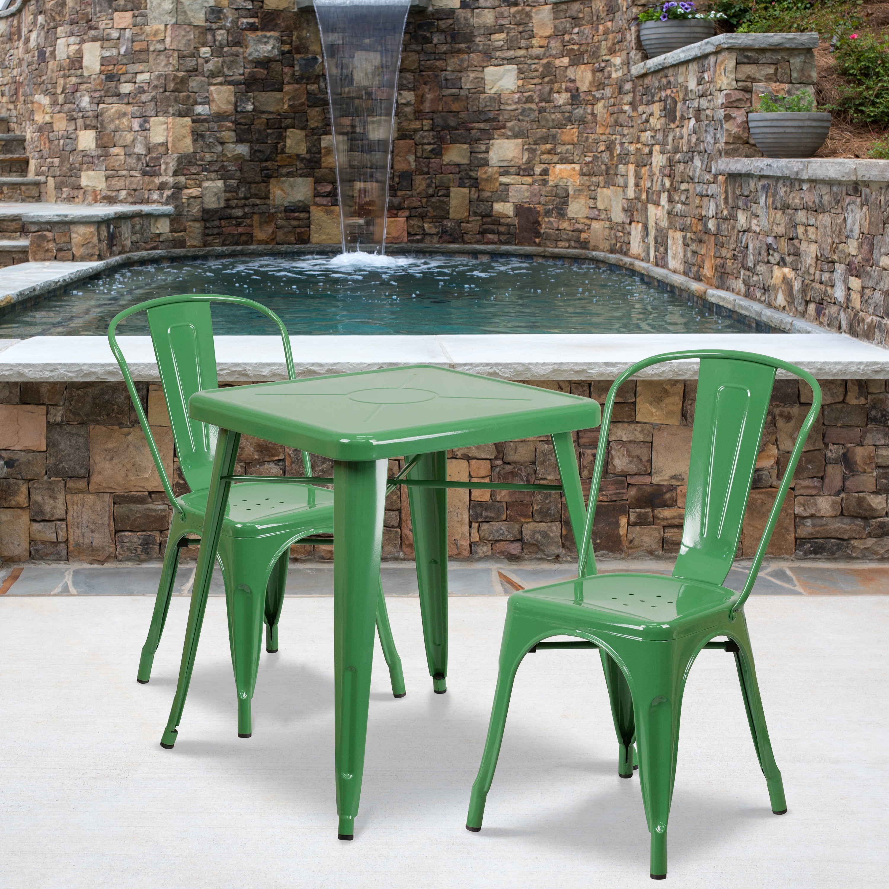 Green metal garden online table and chairs