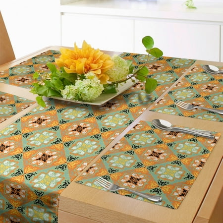 

Mexican Table Runner & Placemats Continuous Vibrant Tones Talavera Illustration Set for Dining Table Decor Placemat 4 pcs + Runner 12 x72 Orange Pistachio Green by Ambesonne