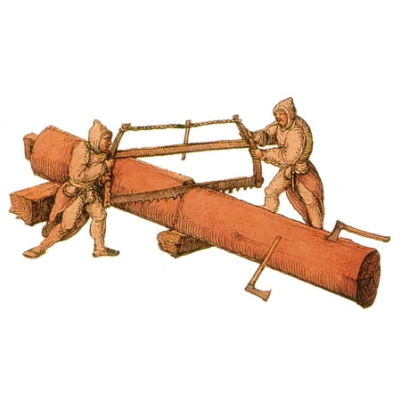 Woodworkers Two-Man Crosscut Saw Medieval Tradesmen Rolled Canvas Art - Science Source (36 x